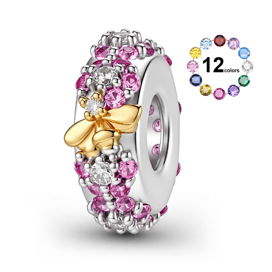 Gnoce Birthstone Bee Flower Wreath Spacer Bead Platinum‑plated Silver Blend_1