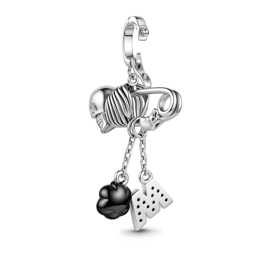 Gnoce Skull Pin Initials Engravable Dangle Charm Platinum-plated Silver Blend_6