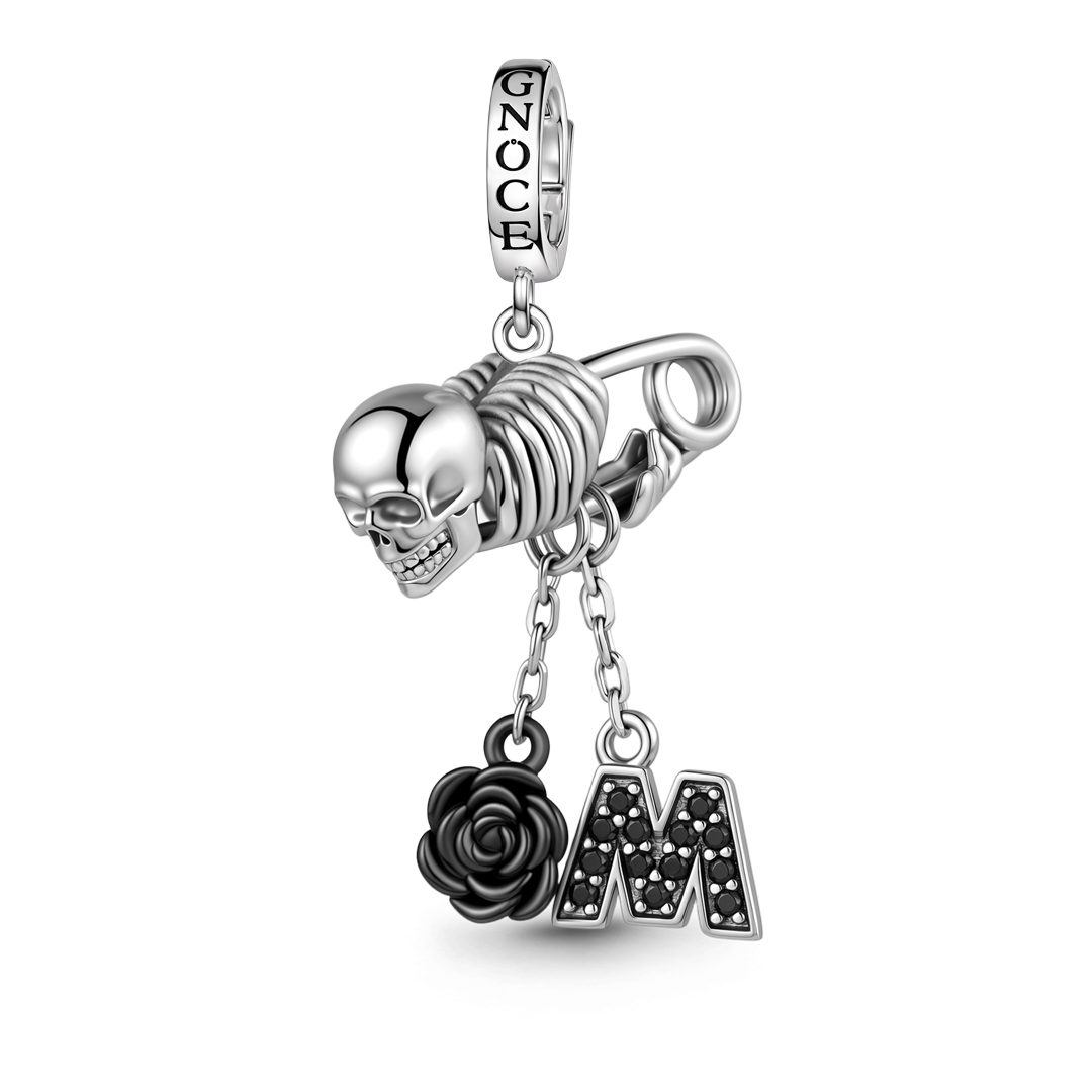 Gnoce Skull Pin Initials Engravable Dangle Charm Platinum-plated Silver Blend_1
