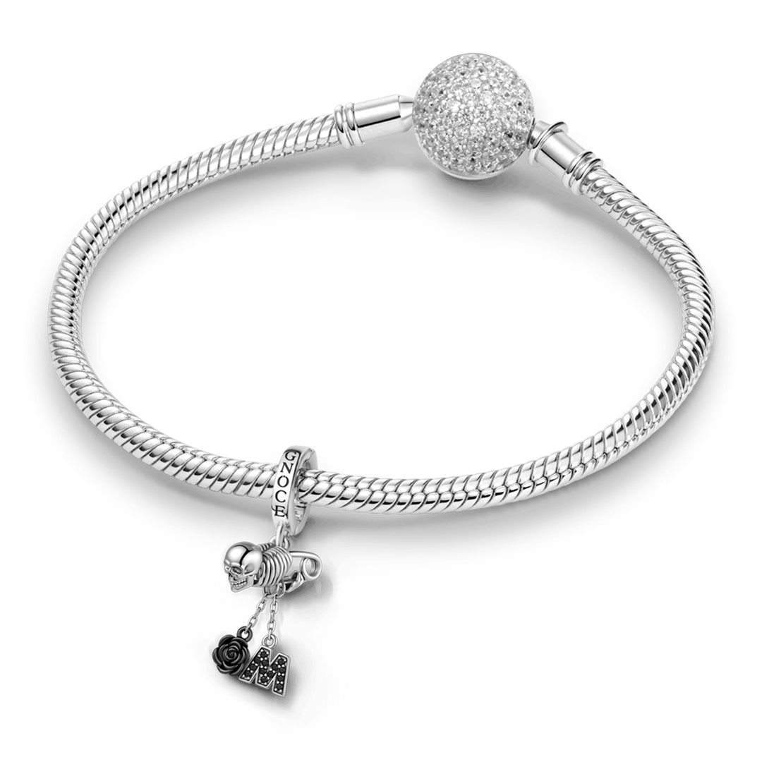 Gnoce Skull Pin Initials Engravable Dangle Charm Platinum-plated Silver Blend_3