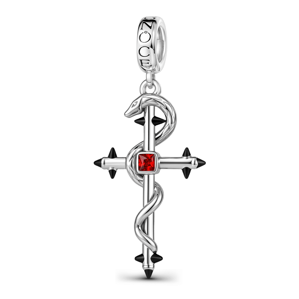 Gnoce Halloween Birthstone Snake Cross Clasp Dangle Charm Platinum‑plated Silver Blend_7