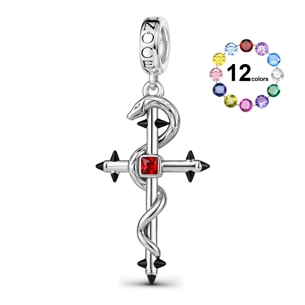 Gnoce Halloween Birthstone Snake Cross Clasp Dangle Charm Platinum‑plated Silver Blend_1