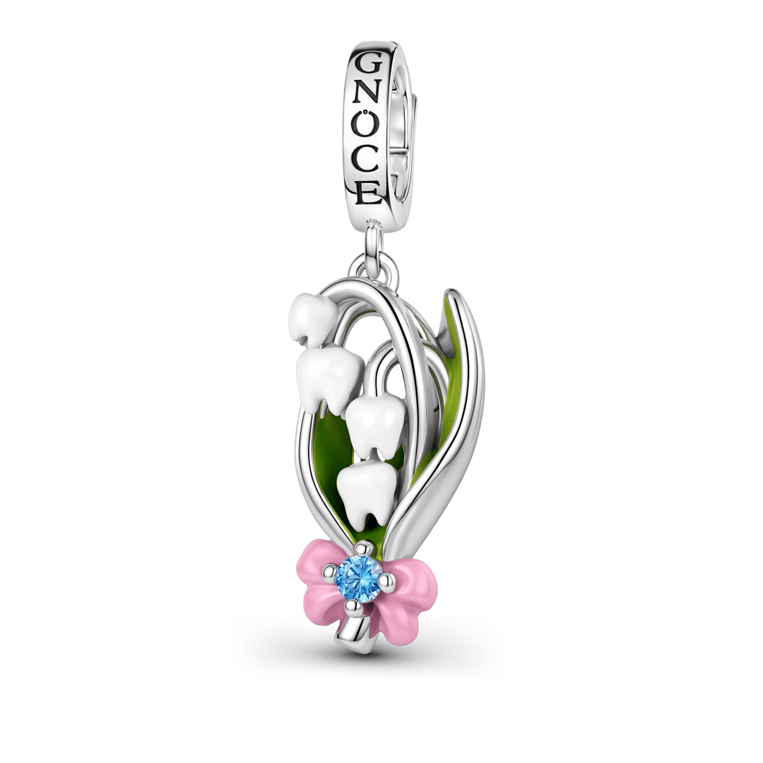 Gnoce Birthstone Glow‑in‑the‑dark Tooth Lily Of The Valley Clasp Dangle Charm Platinum‑plated Silver Blend_2