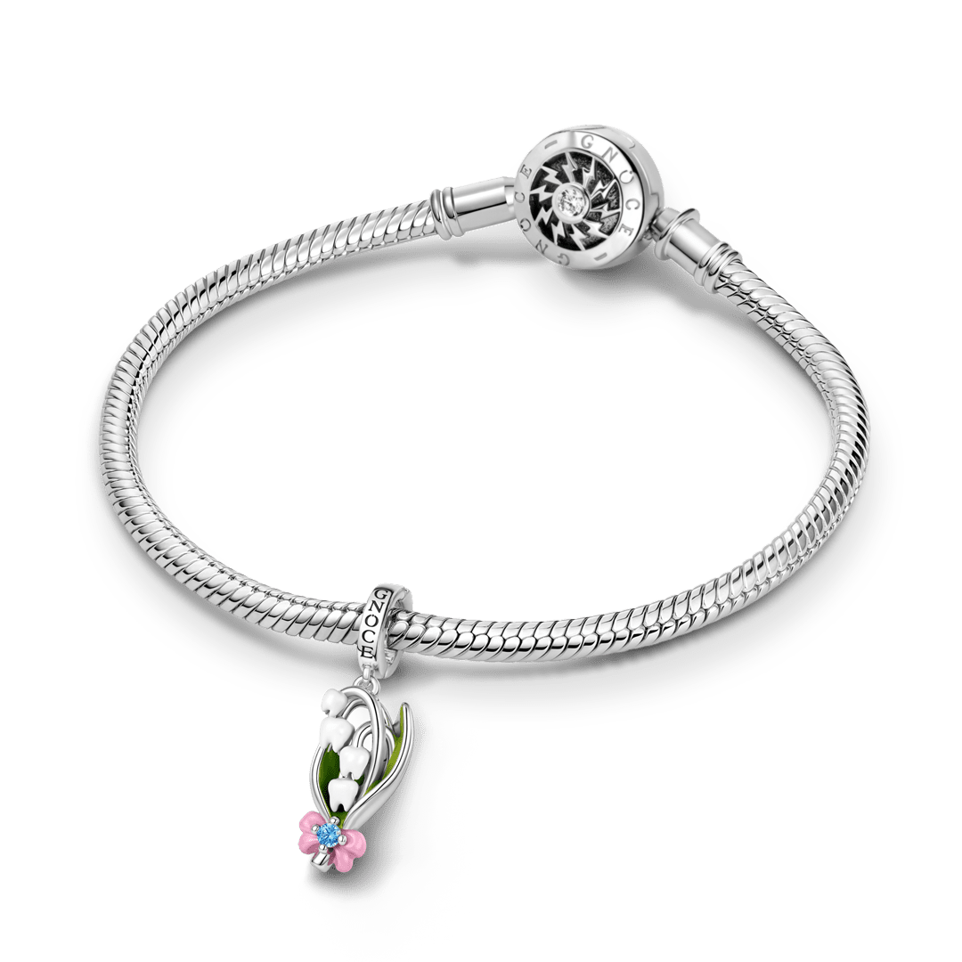 Gnoce Birthstone Glow‑in‑the‑dark Tooth Lily Of The Valley Clasp Dangle Charm Platinum‑plated Silver Blend_4