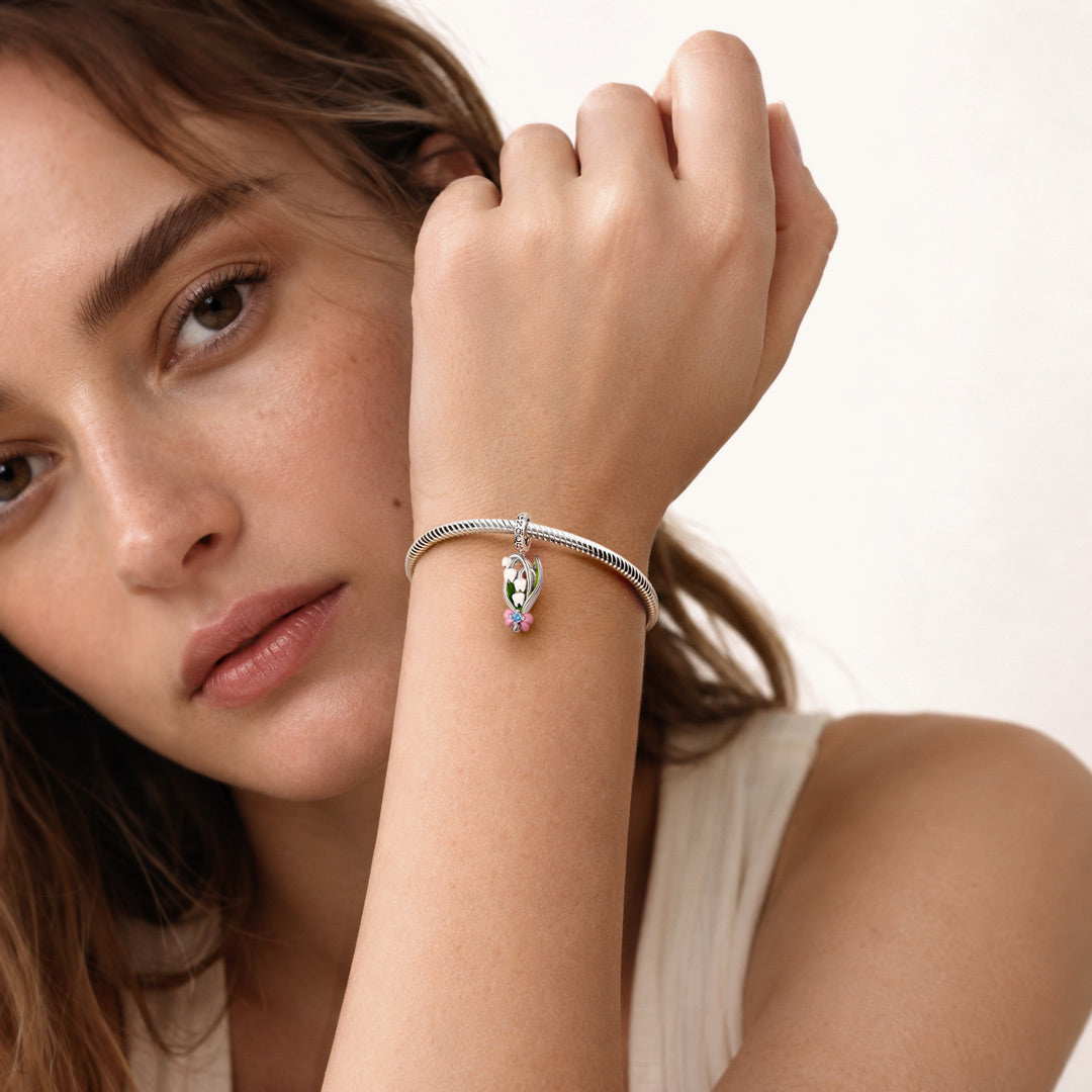 Gnoce Birthstone Glow‑in‑the‑dark Tooth Lily Of The Valley Clasp Dangle Charm Platinum‑plated Silver Blend_3