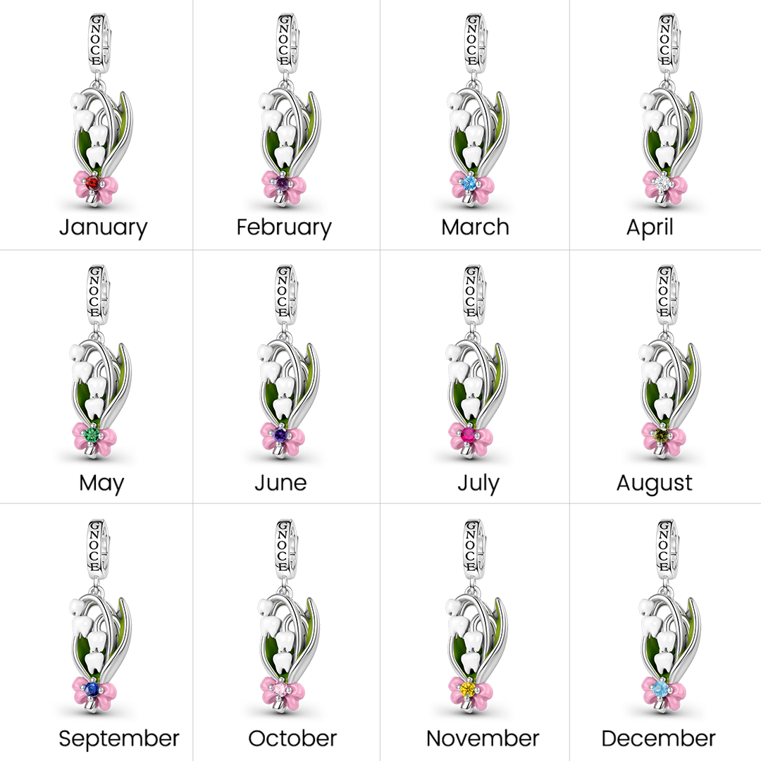 Gnoce Birthstone Glow‑in‑the‑dark Tooth Lily Of The Valley Clasp Dangle Charm Platinum‑plated Silver Blend_5