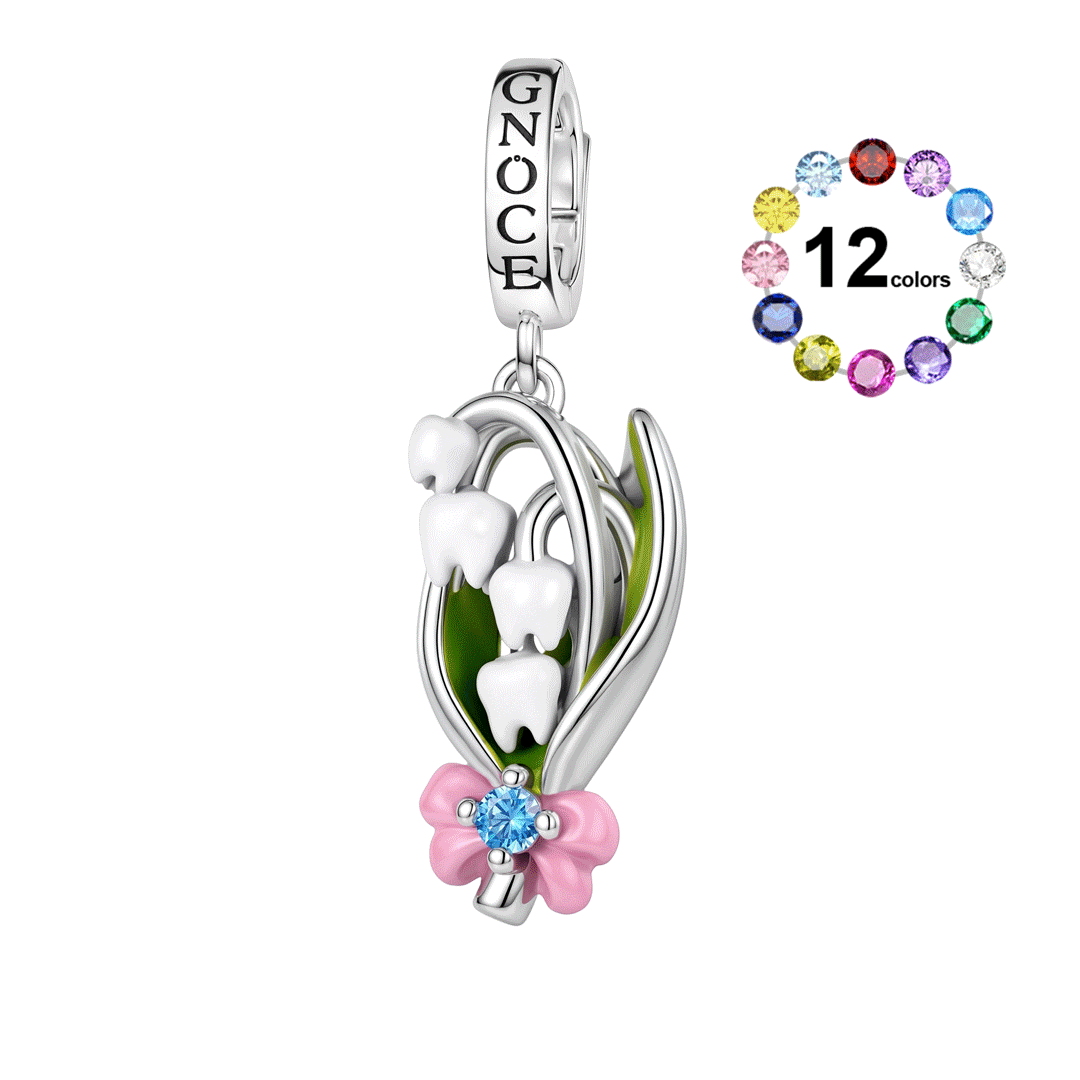 Gnoce Birthstone Glow‑in‑the‑dark Tooth Lily Of The Valley Clasp Dangle Charm Platinum‑plated Silver Blend_1