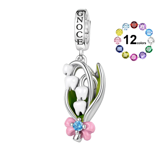 Gnoce Birthstone Glow‑in‑the‑dark Tooth Lily Of The Valley Clasp Dangle Charm Platinum‑plated Silver Blend_1