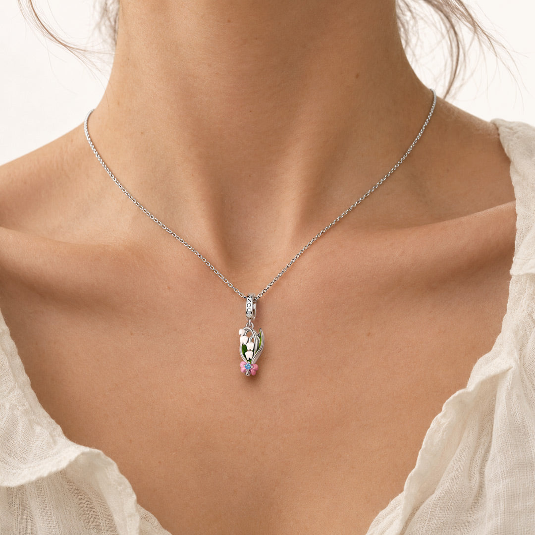 Gnoce Birthstone Glow‑in‑the‑dark Tooth Lily Of The Valley Clasp Dangle Charm Platinum‑plated Silver Blend_6