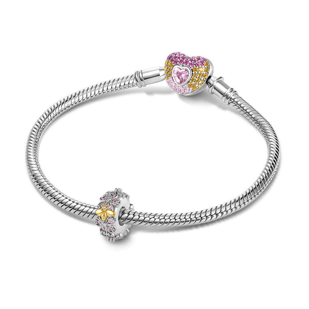Gnoce Birthstone Bee Cherry Blossom Wreath Spacer Bead Charm Platinum‑plated Silver Blend_3