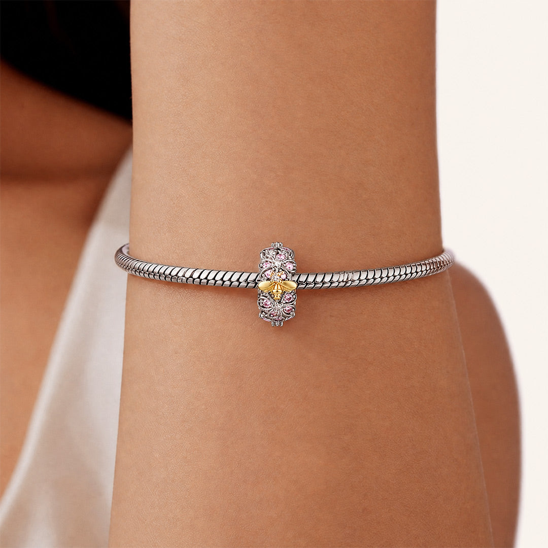Gnoce Birthstone Bee Cherry Blossom Wreath Spacer Bead Charm Platinum‑plated Silver Blend_2