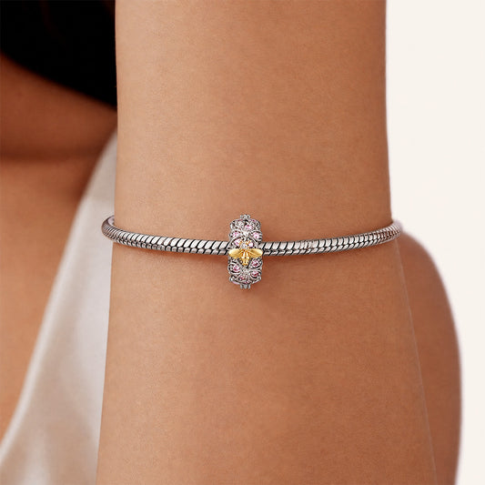 Gnoce Birthstone Bee Cherry Blossom Wreath Spacer Bead Charm Platinum‑plated Silver Blend_2