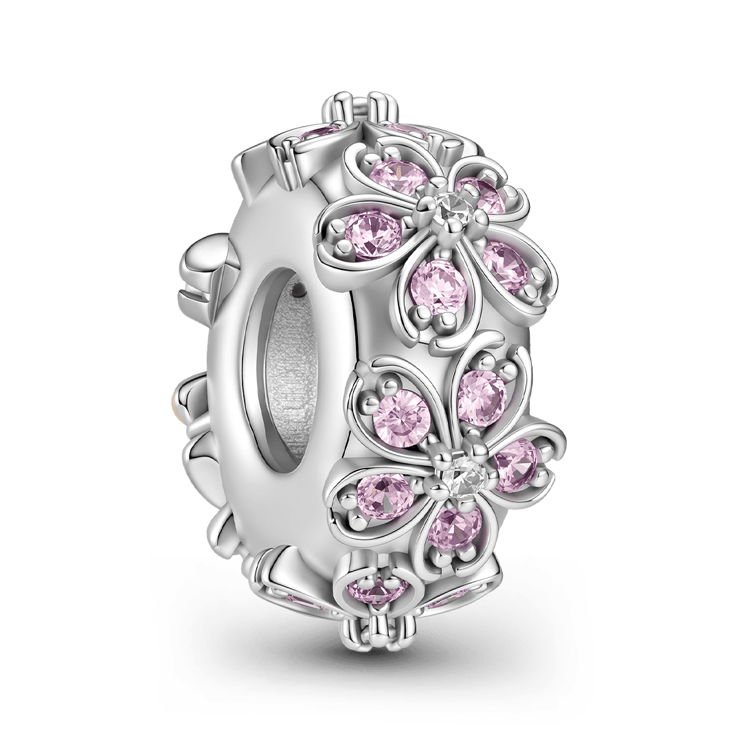 Gnoce Birthstone Bee Cherry Blossom Wreath Spacer Bead Charm Platinum‑plated Silver Blend_7