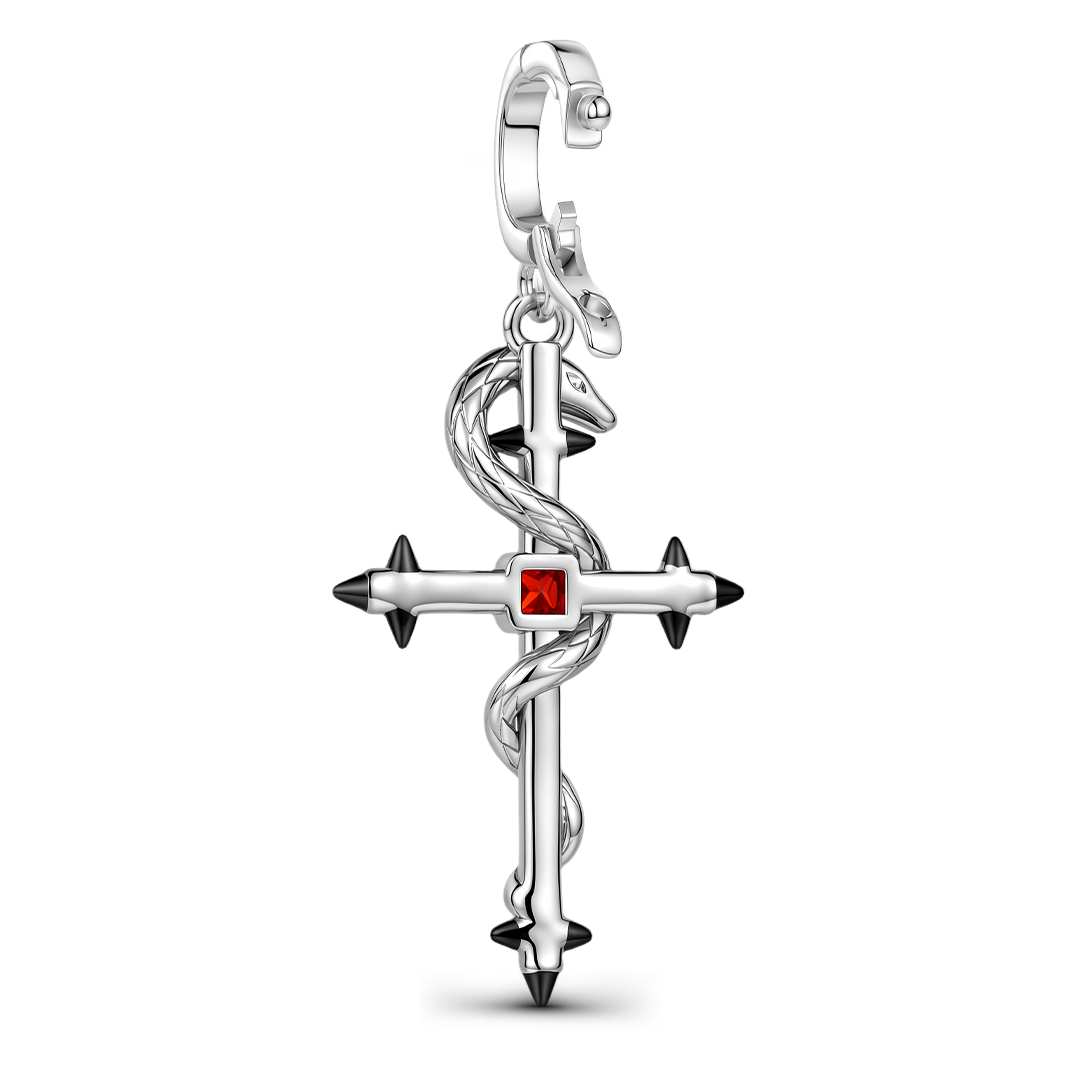 Gnoce Halloween Birthstone Snake Cross Clasp Dangle Charm Platinum‑plated Silver Blend_8