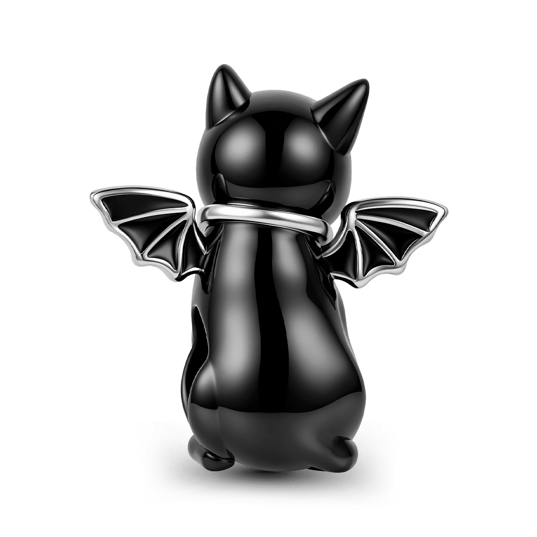 Gnoce Halloween Black Cat Spacer Bead Charm Platinum‑plated Silver Blend_5