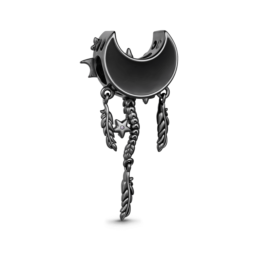 Gnoce Halloween Black Dragon Moon Dreamcatcher Engravable Name Bead Platinum‑plated Silver Blend_2