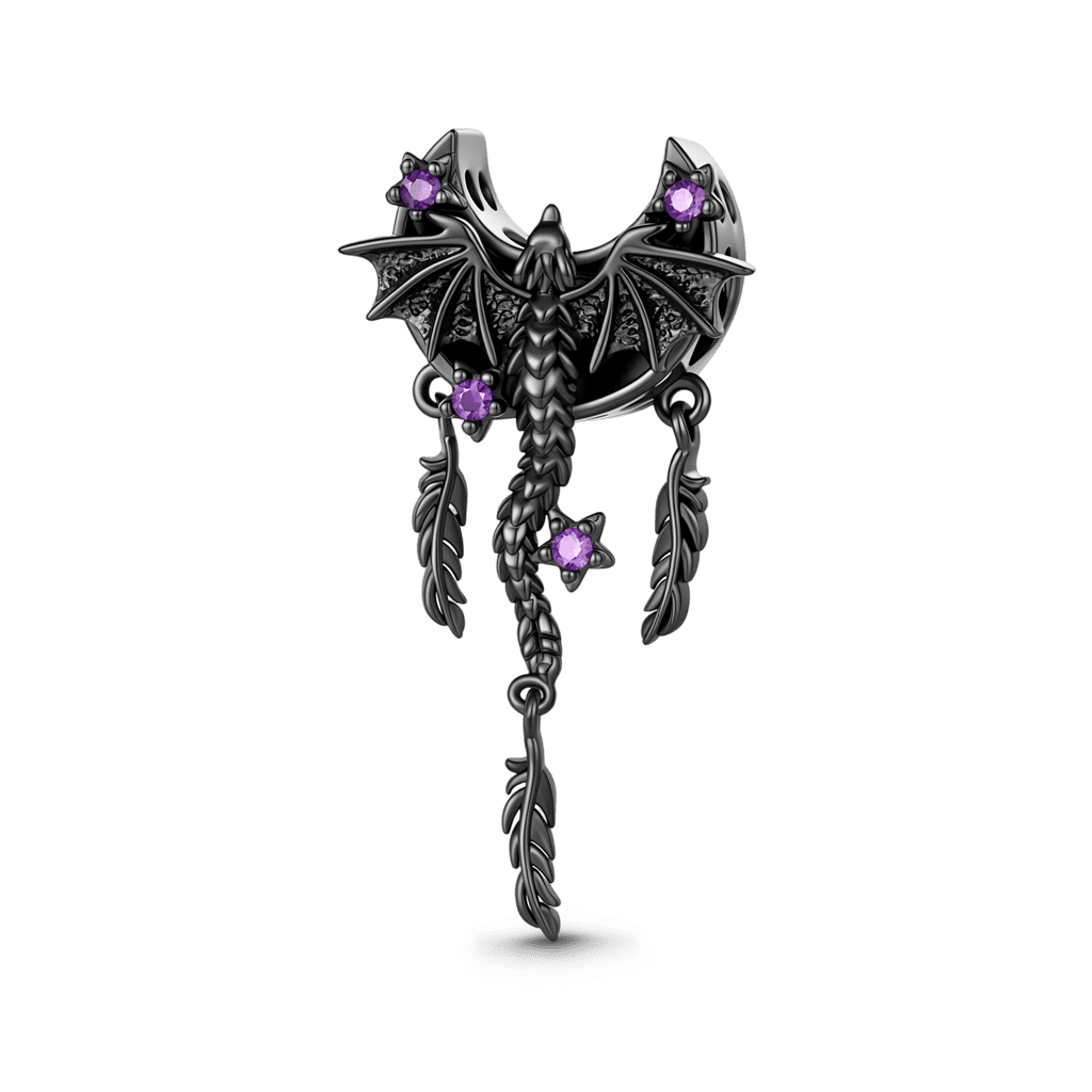 Gnoce Halloween Black Dragon Moon Dreamcatcher Engravable Name Bead Platinum‑plated Silver Blend_7