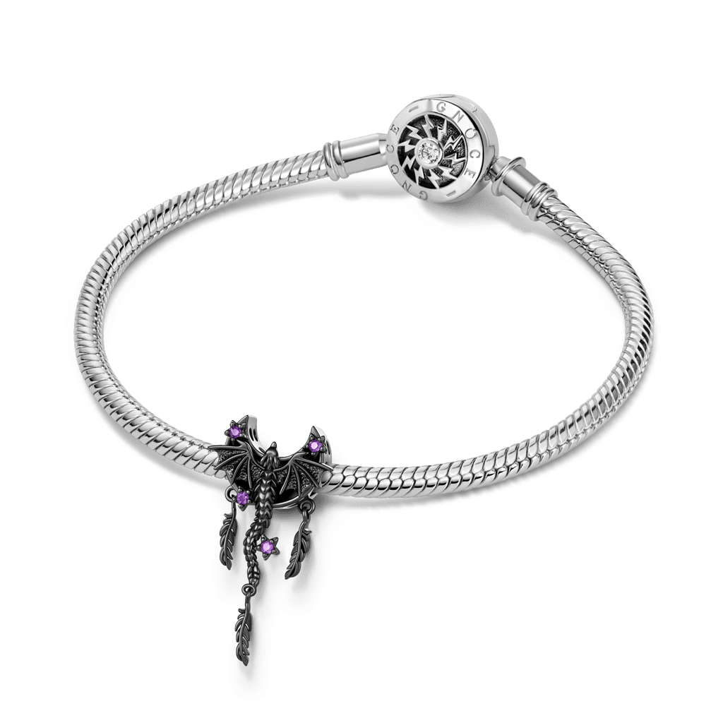 Gnoce Halloween Black Dragon Moon Dreamcatcher Engravable Name Bead Platinum‑plated Silver Blend_4
