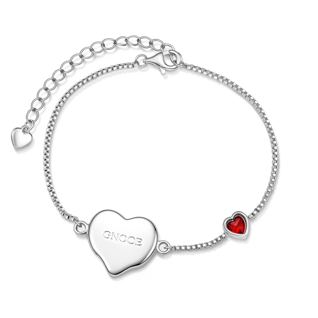 Gnoce Engravable Birth Flower Birthstone Heart‑Shaped Bracelet Platinum‑plated Silver Blend_4