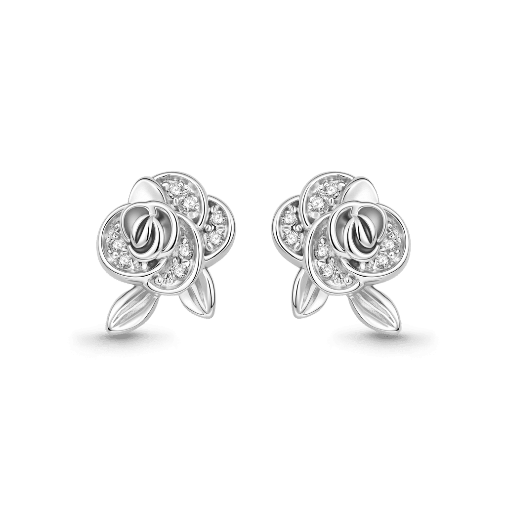 Gnoce Paved Crystal Rose Flower Stud Earrings Platinum‑plated Silver Blend_1