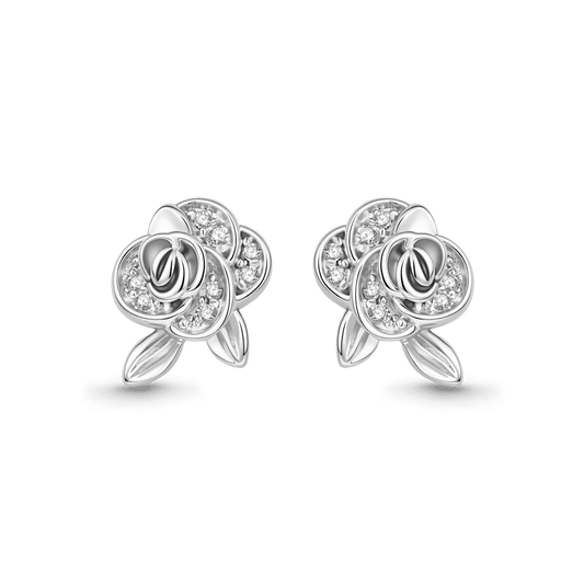 Gnoce Paved Crystal Rose Flower Stud Earrings Platinum‑plated Silver Blend_1