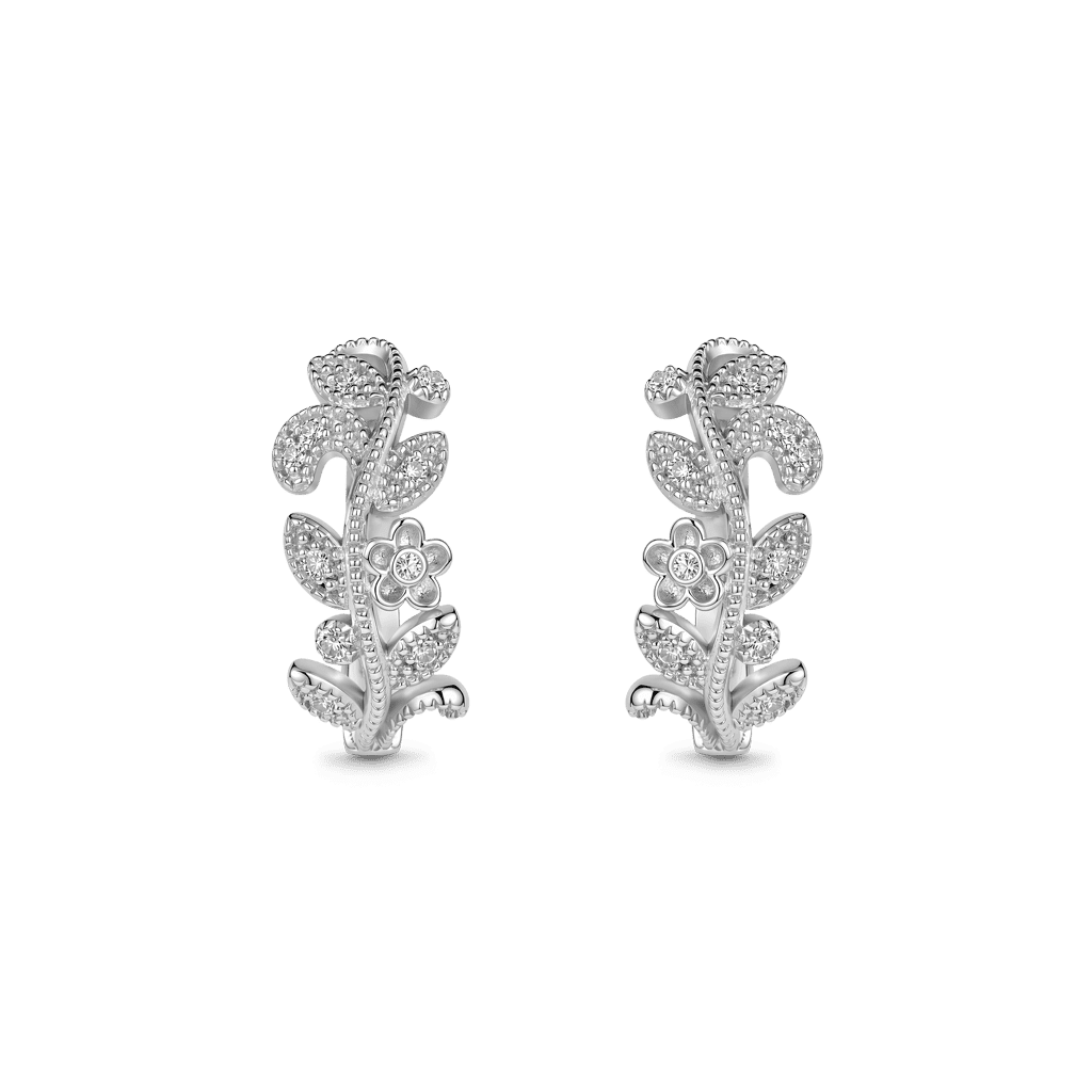 Gnoce Crystal Floral Leaf Hoop Earrings Platinum‑plated Silver Blend_1