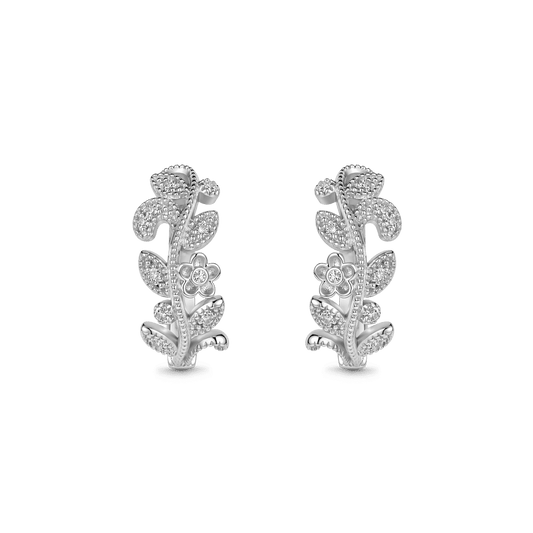Gnoce Crystal Floral Leaf Hoop Earrings Platinum‑plated Silver Blend_1