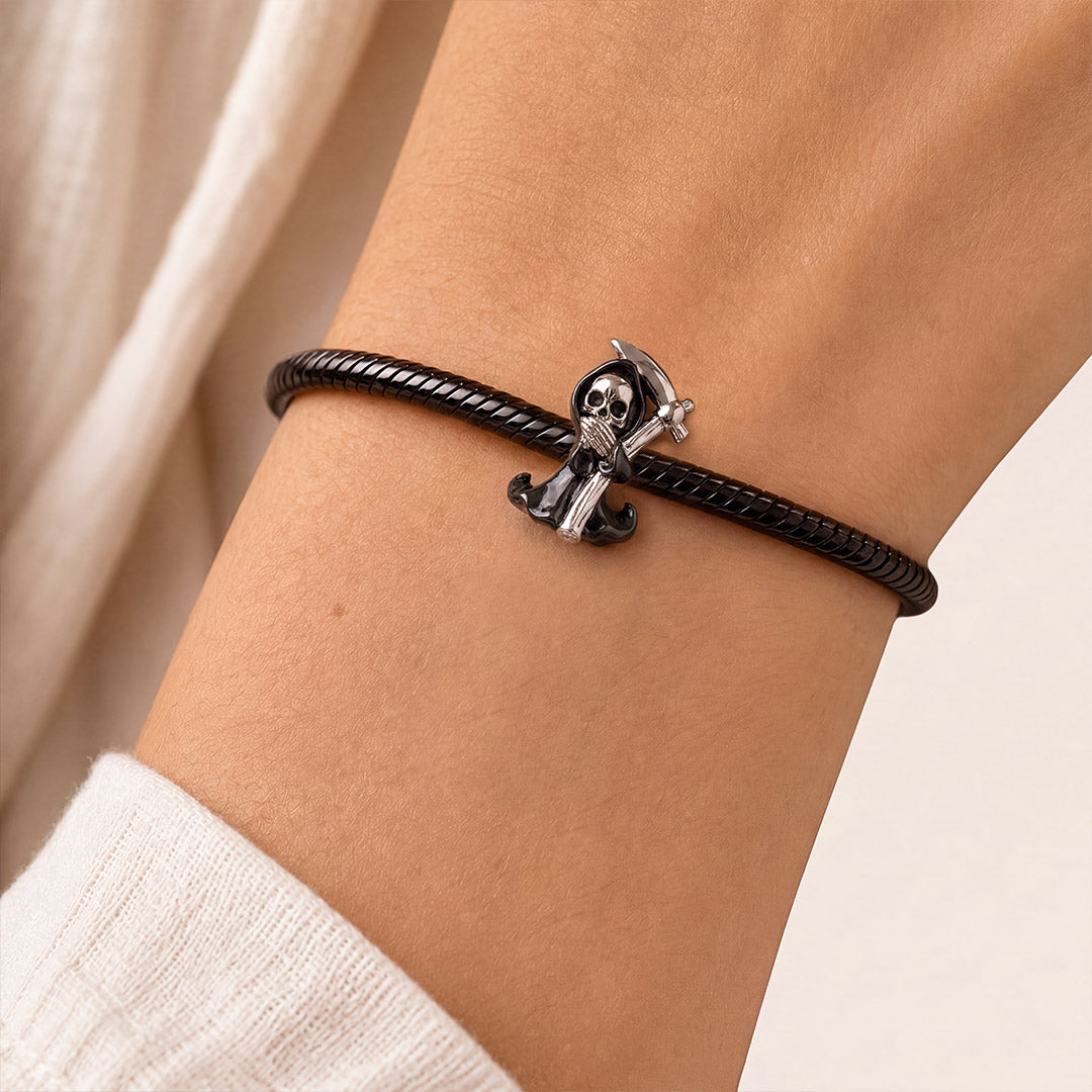 Gnoce Halloween Speak No Evil Grim Reaper Bead Charm Platinum‑plated Silver Blend_2