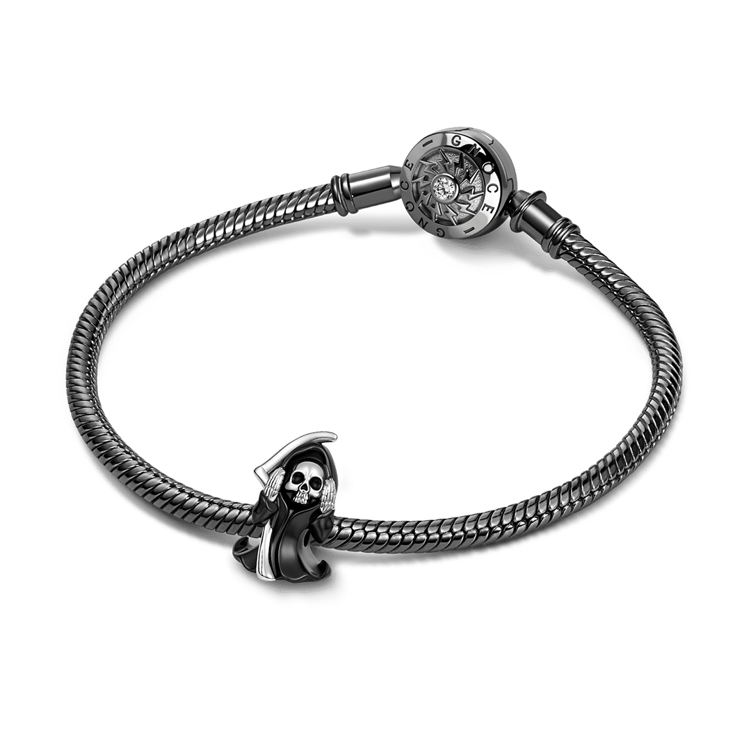 Gnoce Halloween Hear No Evil Grim Reaper Bead Charm Platinum‑plated Silver Blend_4