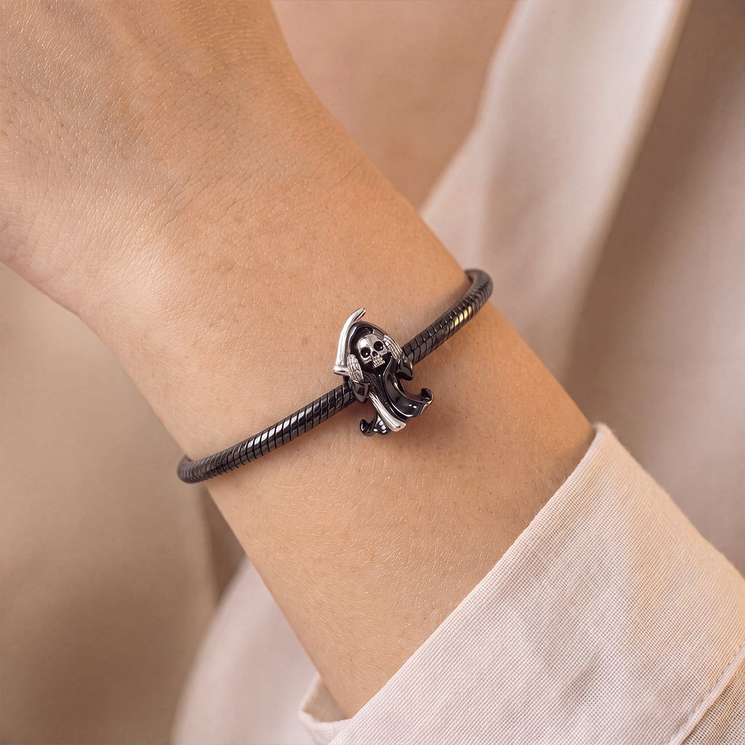 Gnoce Halloween Hear No Evil Grim Reaper Bead Charm Platinum‑plated Silver Blend_2