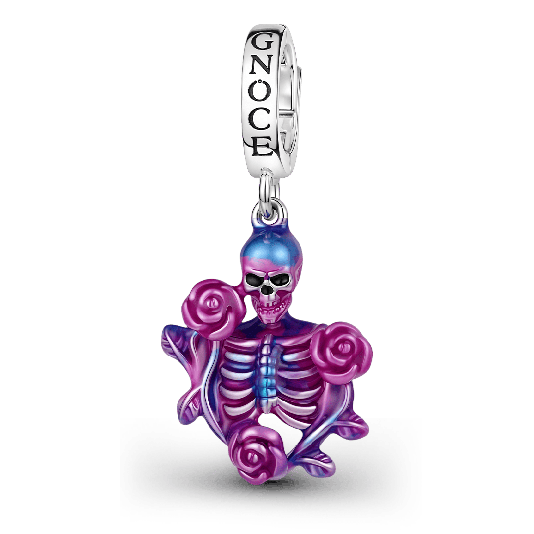 Gnoce Halloween Rainbow Gothic Skeleton Clasp Dangle Charm Platinum‑plated Silver Blend_1