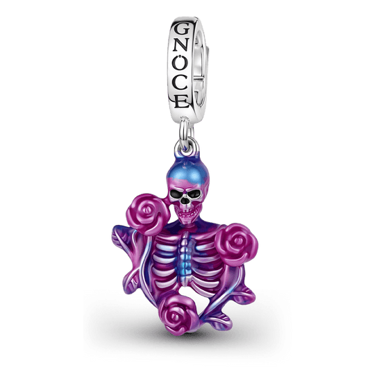 Gnoce Halloween Rainbow Gothic Skeleton Clasp Dangle Charm Platinum‑plated Silver Blend_1