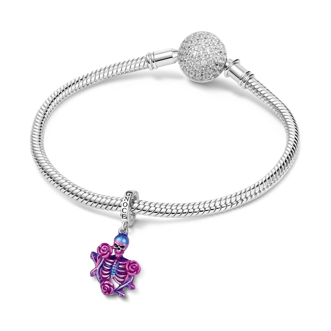 Gnoce Halloween Rainbow Gothic Skeleton Clasp Dangle Charm Platinum‑plated Silver Blend_3
