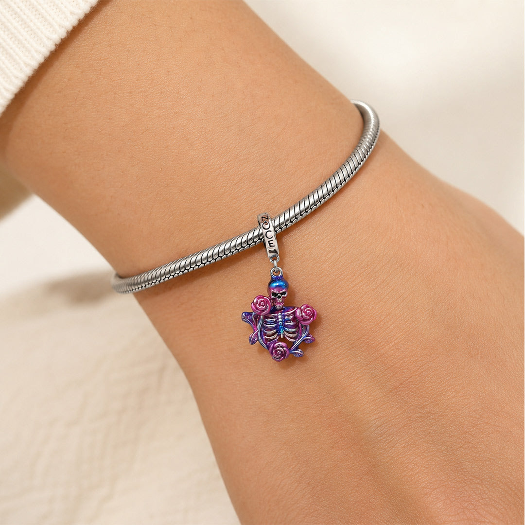 Gnoce Halloween Rainbow Gothic Skeleton Clasp Dangle Charm Platinum‑plated Silver Blend_2
