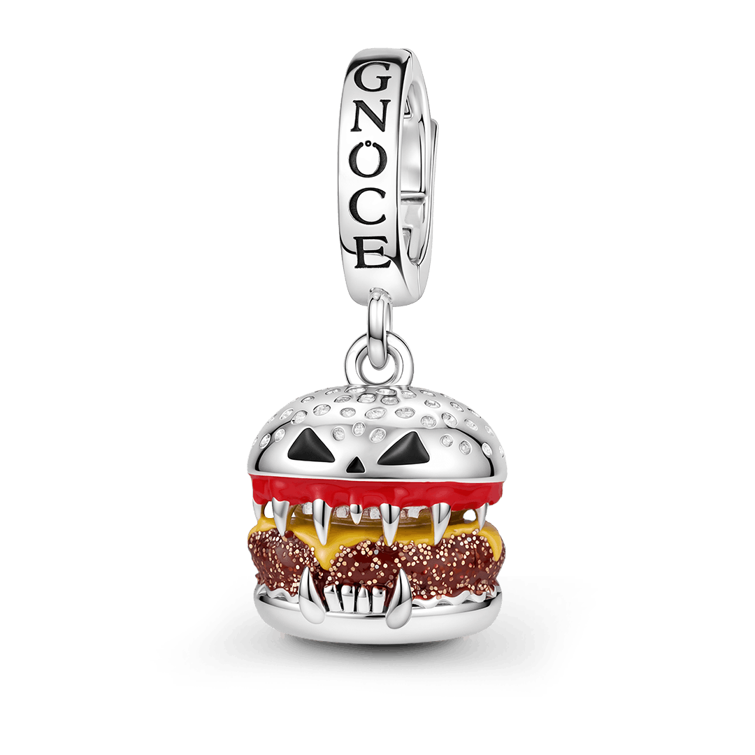 Gnoce Halloween Monster Burger Clasp Dangle Charm Platinum‑plated Silver Blend_1