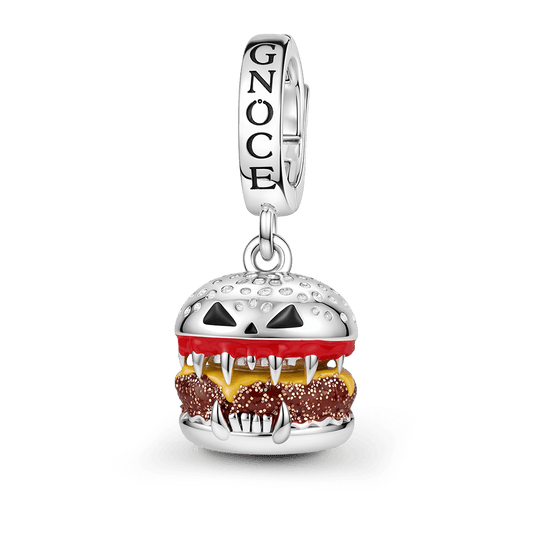 Gnoce Halloween Monster Burger Clasp Dangle Charm Platinum‑plated Silver Blend_1