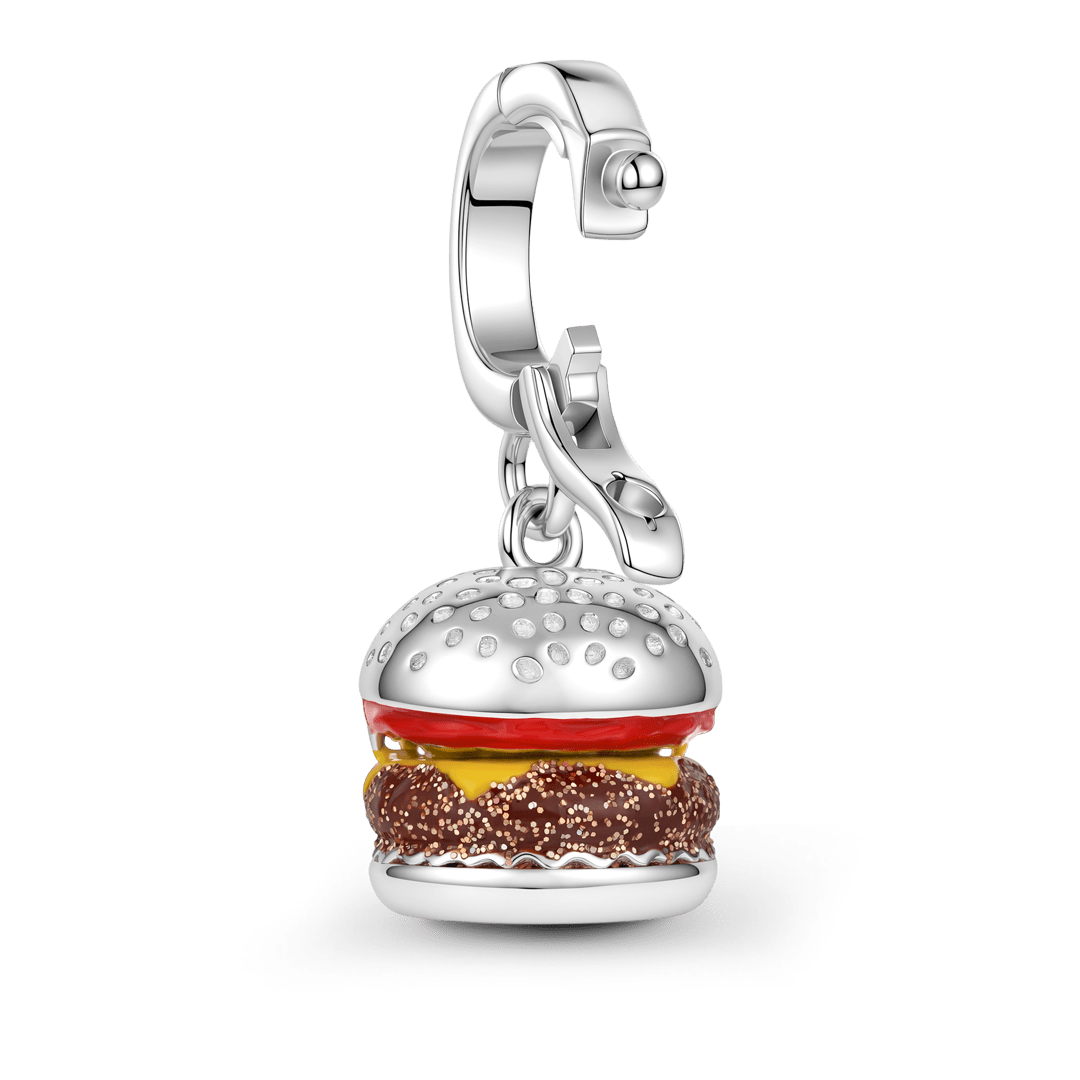 Gnoce Halloween Monster Burger Clasp Dangle Charm Platinum‑plated Silver Blend_6