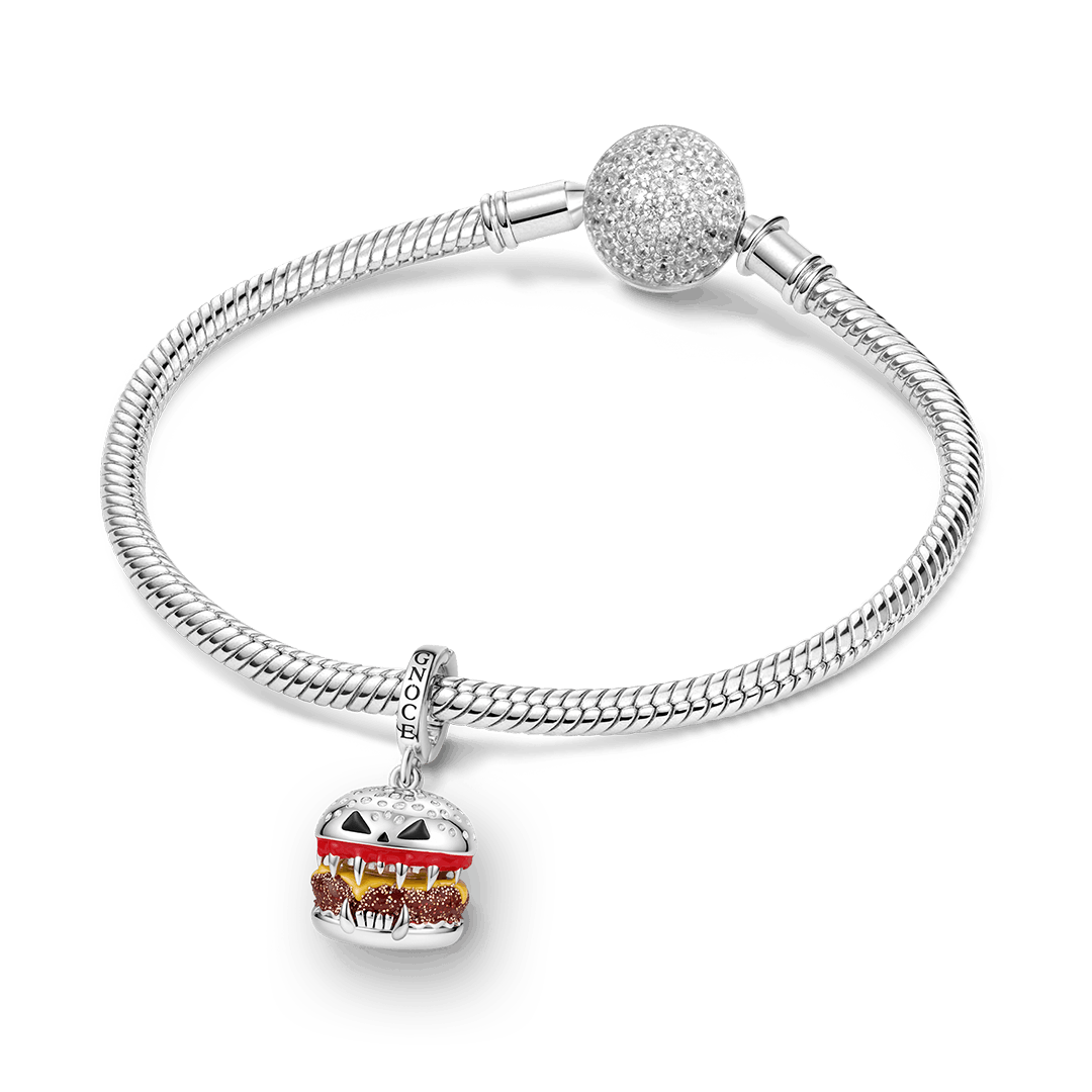 Gnoce Halloween Monster Burger Clasp Dangle Charm Platinum‑plated Silver Blend_3