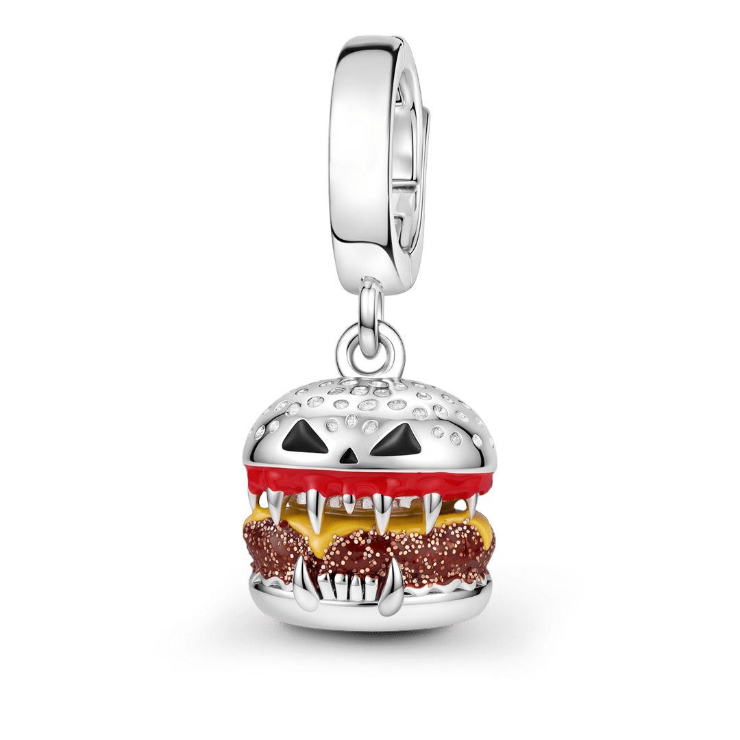 Gnoce Halloween Monster Burger Clasp Dangle Charm Platinum‑plated Silver Blend_5