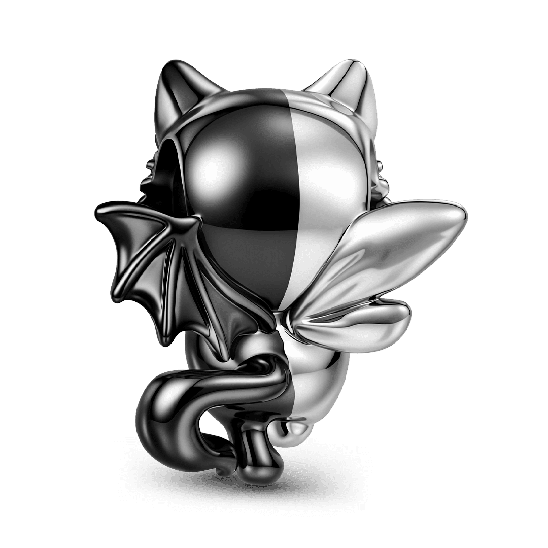 Gnoce Halloween Angel Demon Two-Face Cat Bead Platinum‑plated Silver Blend_5