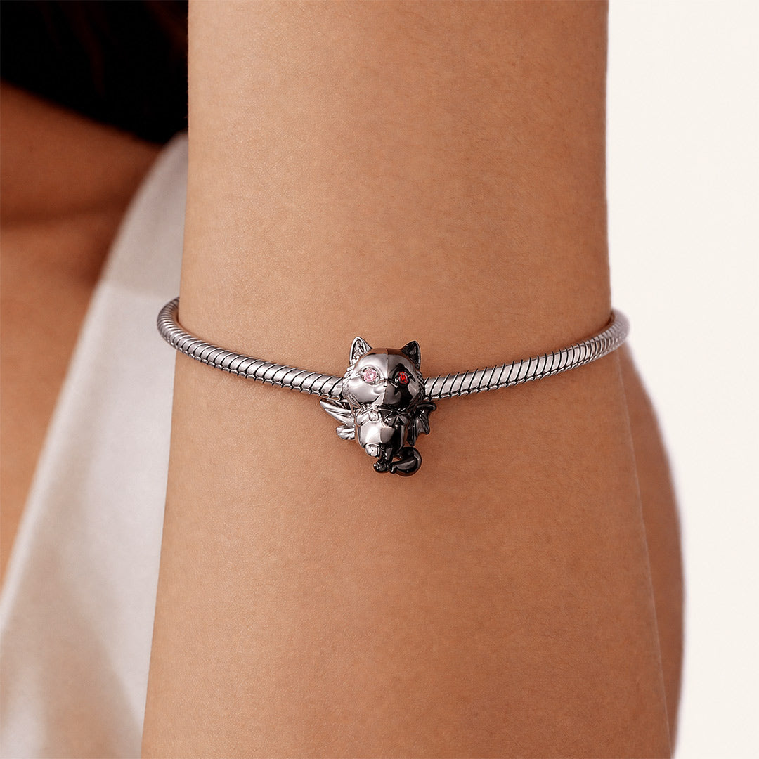 Gnoce Halloween Angel Demon Two-Face Cat Bead Platinum‑plated Silver Blend_2