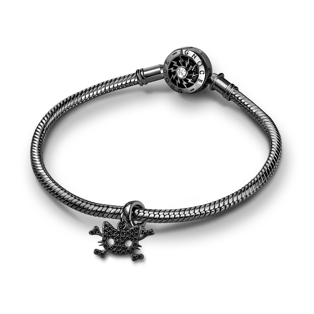 Gnoce Halloween Crystal Black Cat Bone Clasp Dangle Charm Platinum‑plated Silver Blend_3