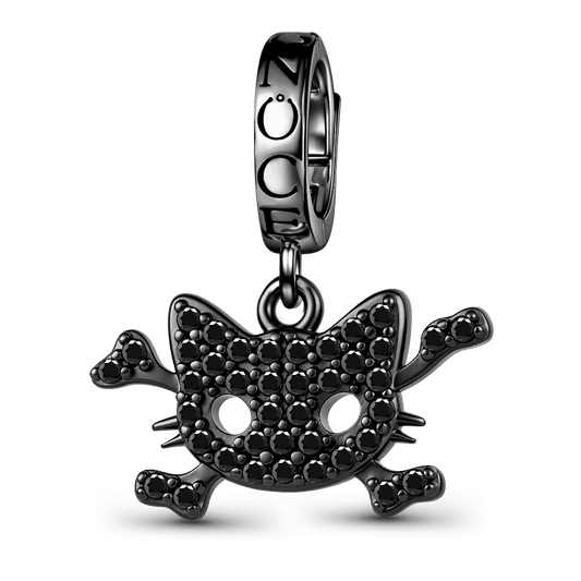 Gnoce Halloween Crystal Black Cat Bone Clasp Dangle Charm Platinum‑plated Silver Blend_1