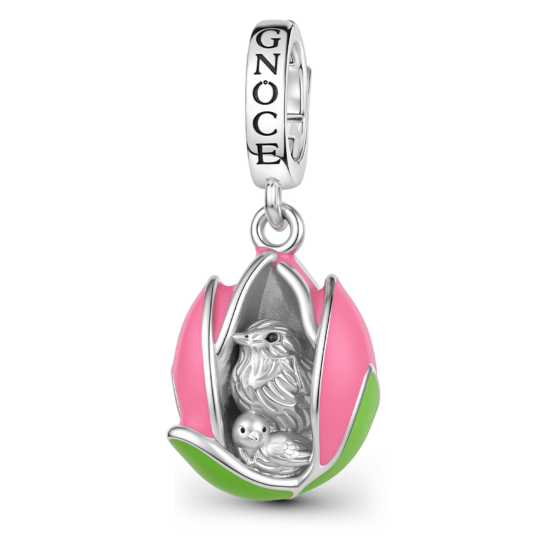 Gnoce Mothers Day Tulip Bird Clasp Dangle Charm Platinum‑plated Silver Blend_1