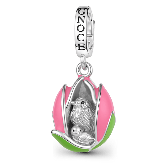 Gnoce Mothers Day Tulip Bird Clasp Dangle Charm Platinum‑plated Silver Blend_1