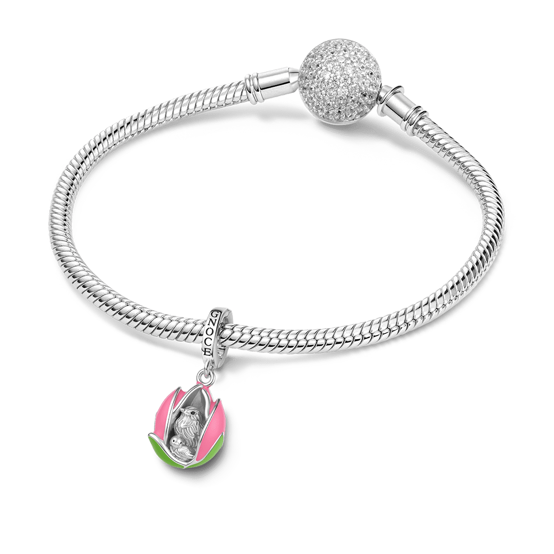 Gnoce Mothers Day Tulip Bird Clasp Dangle Charm Platinum‑plated Silver Blend_3