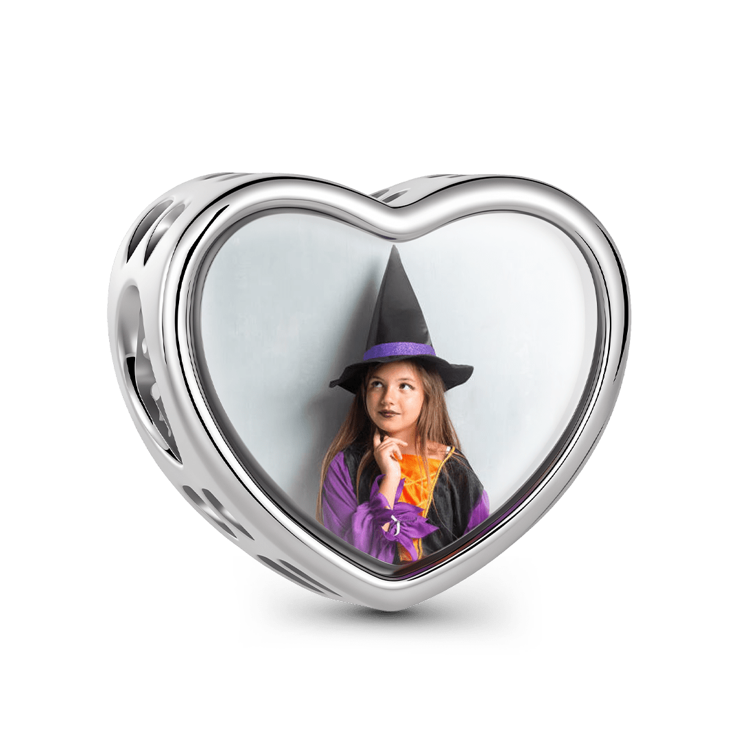 Gnoce Halloween Skull Heart Photo Personalized Bead Platinum‑plated Silver Blend_5