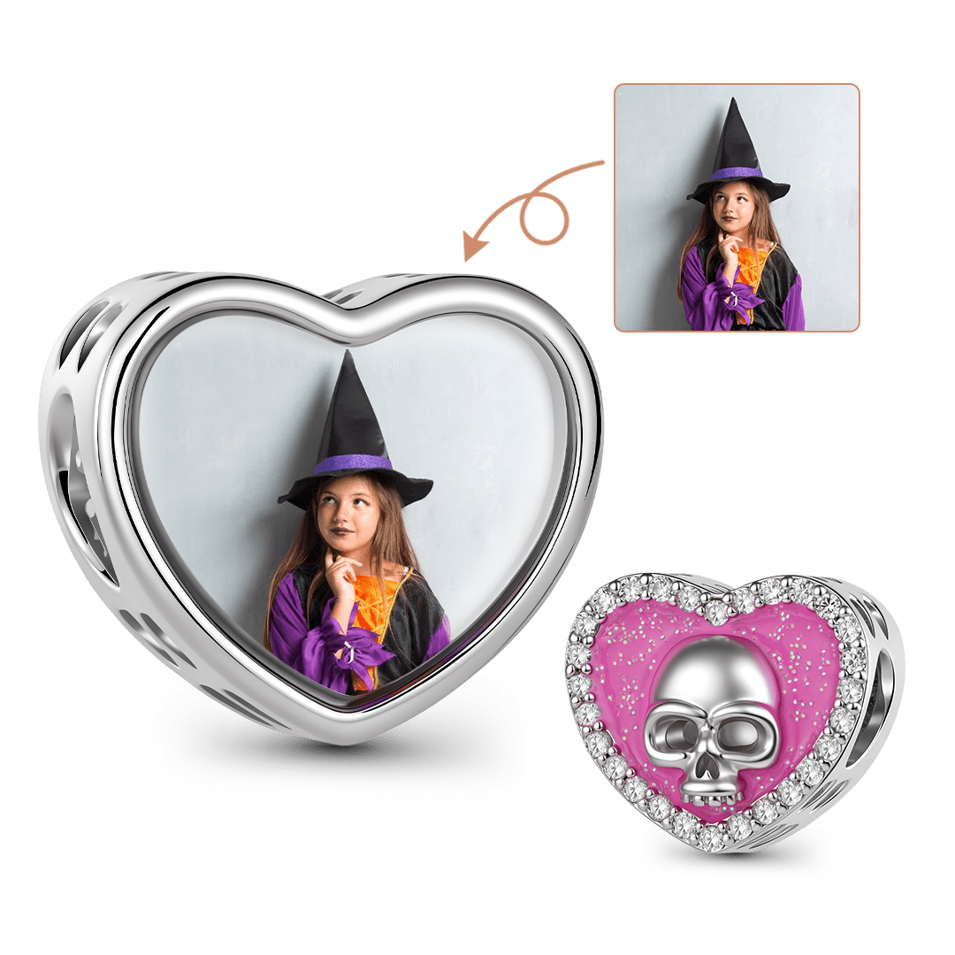 Gnoce Halloween Skull Heart Photo Personalized Bead Platinum‑plated Silver Blend_1
