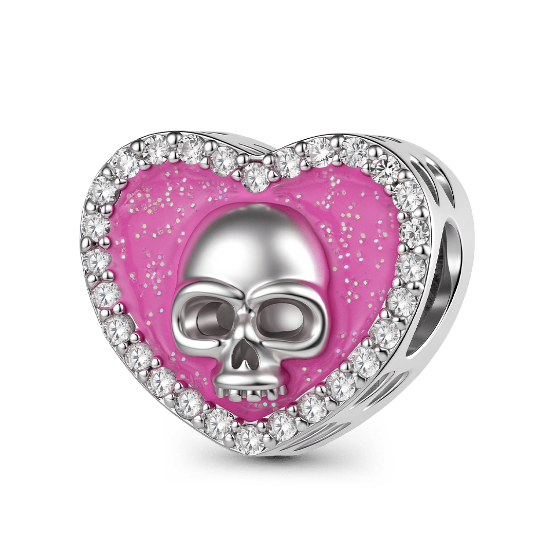 Gnoce Halloween Skull Heart Photo Personalized Bead Platinum‑plated Silver Blend_4