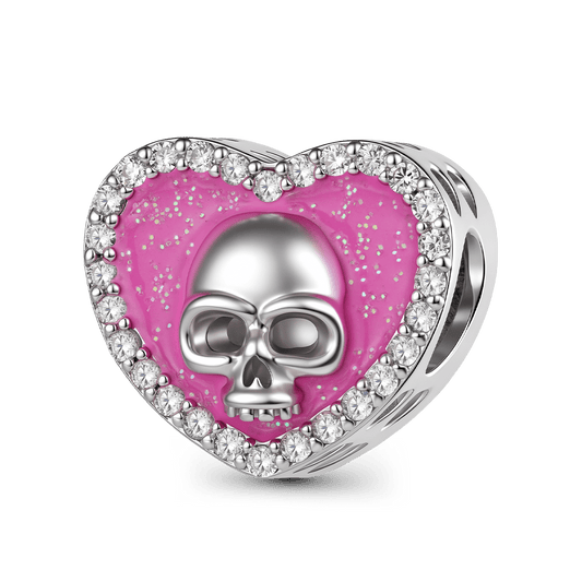 Gnoce Halloween Skull Heart Photo Personalized Bead Platinum‑plated Silver Blend_4